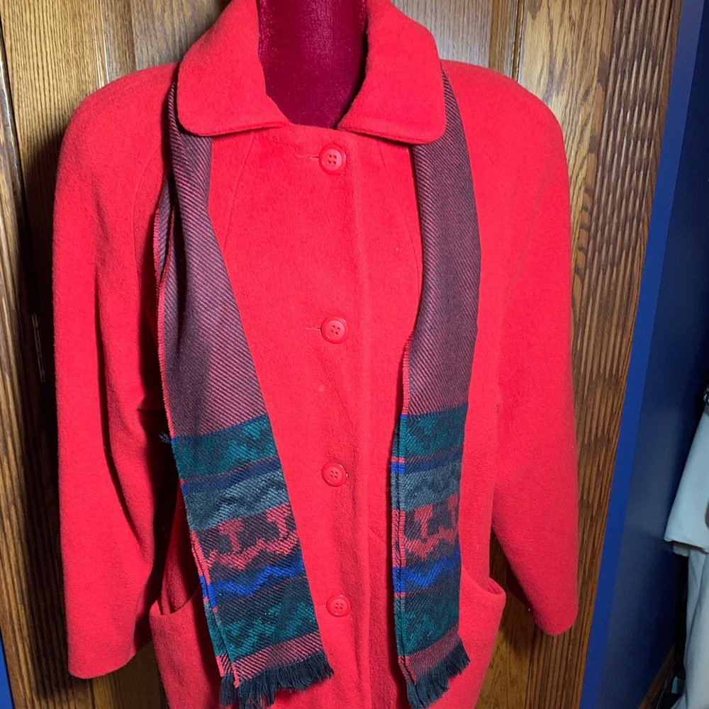 Red Wool Coat with 🧣 Scarf Size XL